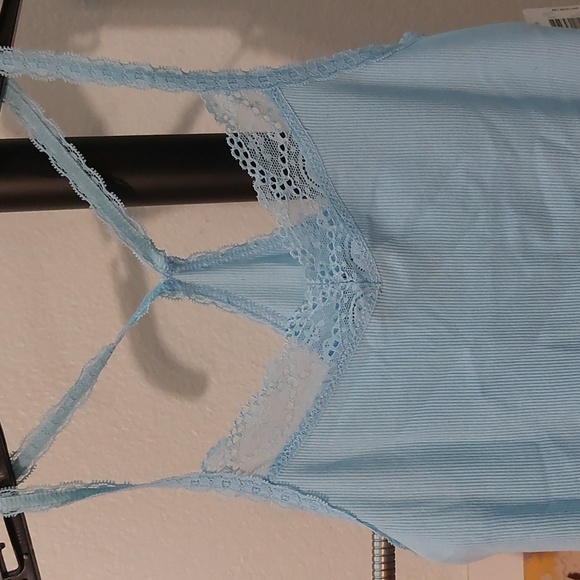 Light Blue Racerback Lace Ribbed Tank Top - Picture 4 of 5